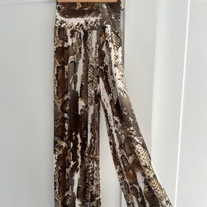 NWT Uptown USA Lounge Paisley Fold Down Waist Pants Wide Leg Size S Tan Brown